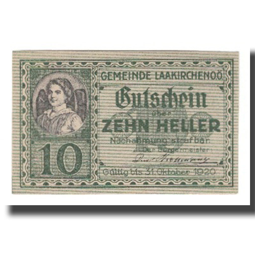 Geldschein, Österreich, Laakirchen O.Ö. Gemeinde, 10 Heller, paysage, 1920