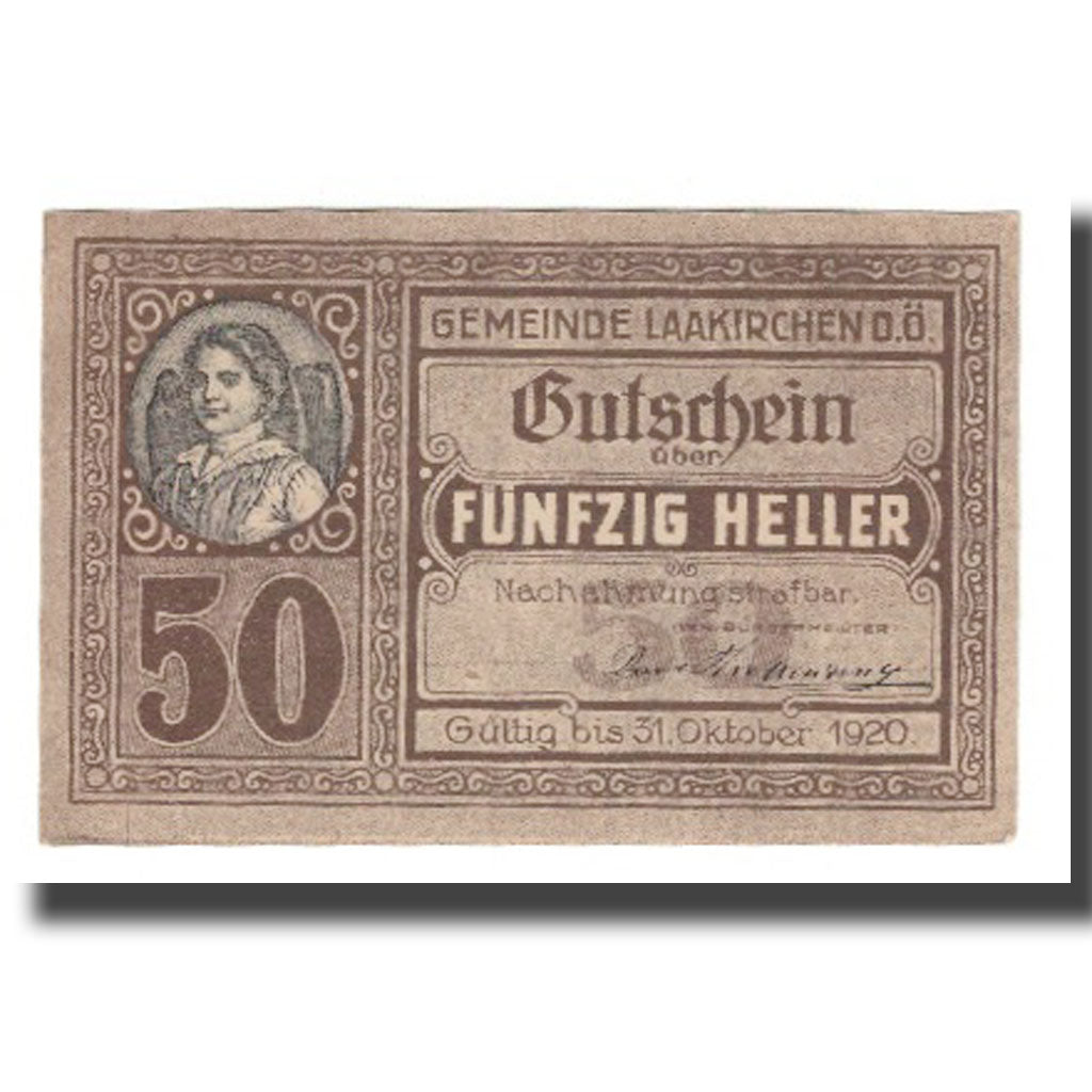 Banconote, Austria, Laakirchen O.Ö. Gemeinde, 50 Heller, montagne, 1920