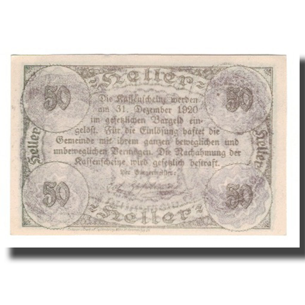 Geldschein, Österreich, Hausmening N.Ö. Gemeinde, 50 Heller, Texte 2, 1920