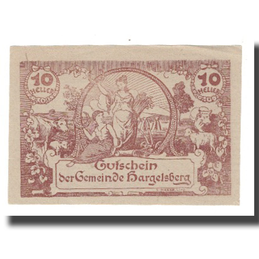 Banconote, Austria, Hargelsberg O.Ö. Gemeinde, 10 Heller, Texte, 1920