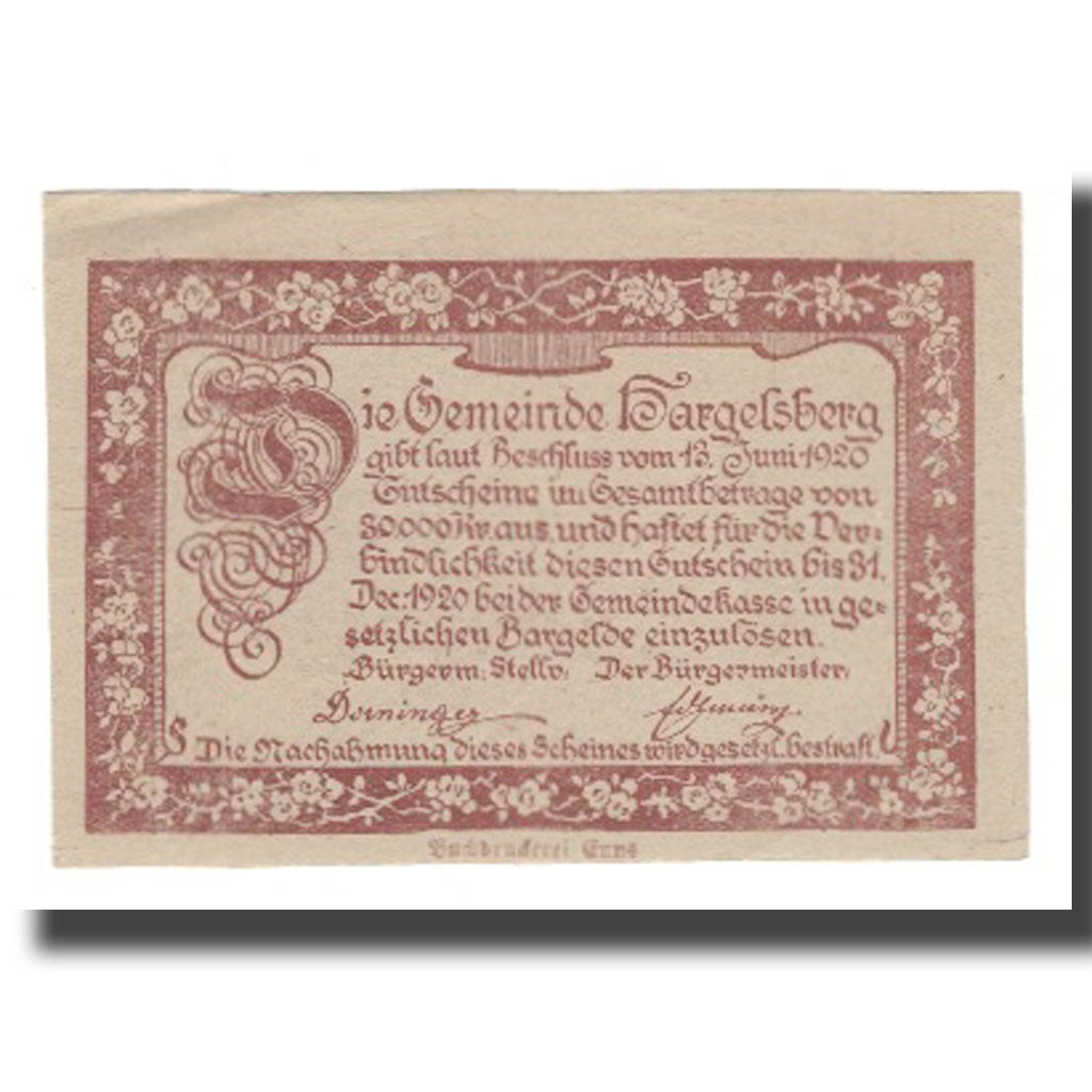 Banconote, Austria, Hargelsberg O.Ö. Gemeinde, 10 Heller, Texte, 1920