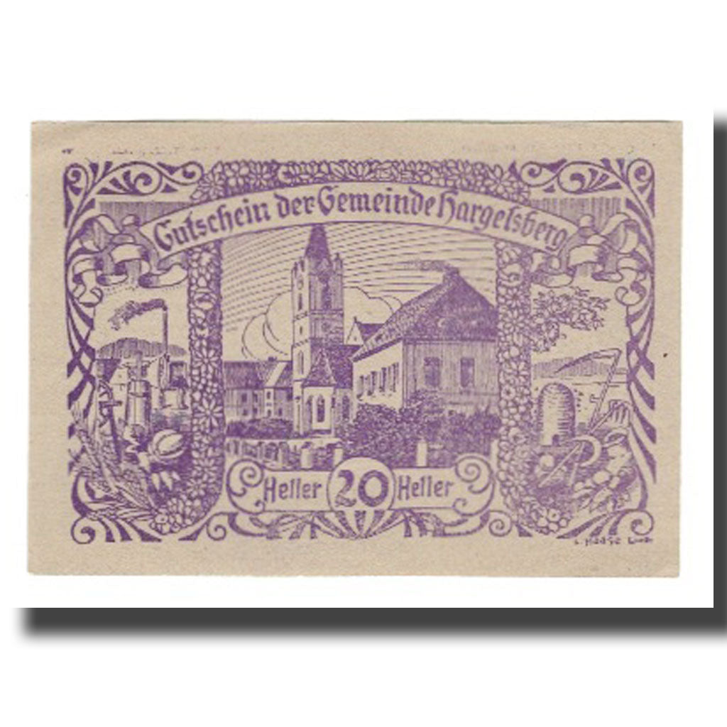 Geldschein, Österreich, Hargelsberg O.Ö. Gemeinde, 20 Heller, texte 1, 1920