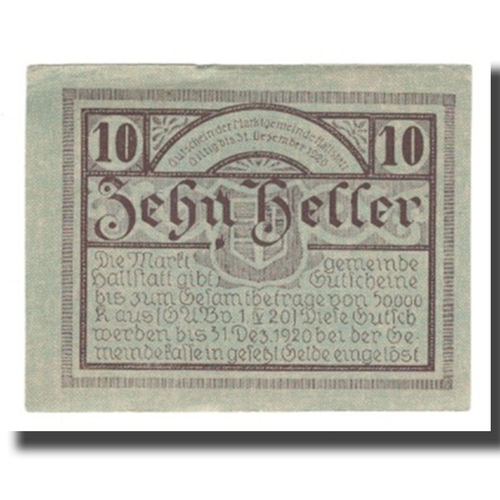 Geldschein, Österreich, Hallstatt O.Ö. Marktgemeinde, 10 Heller, texte 1