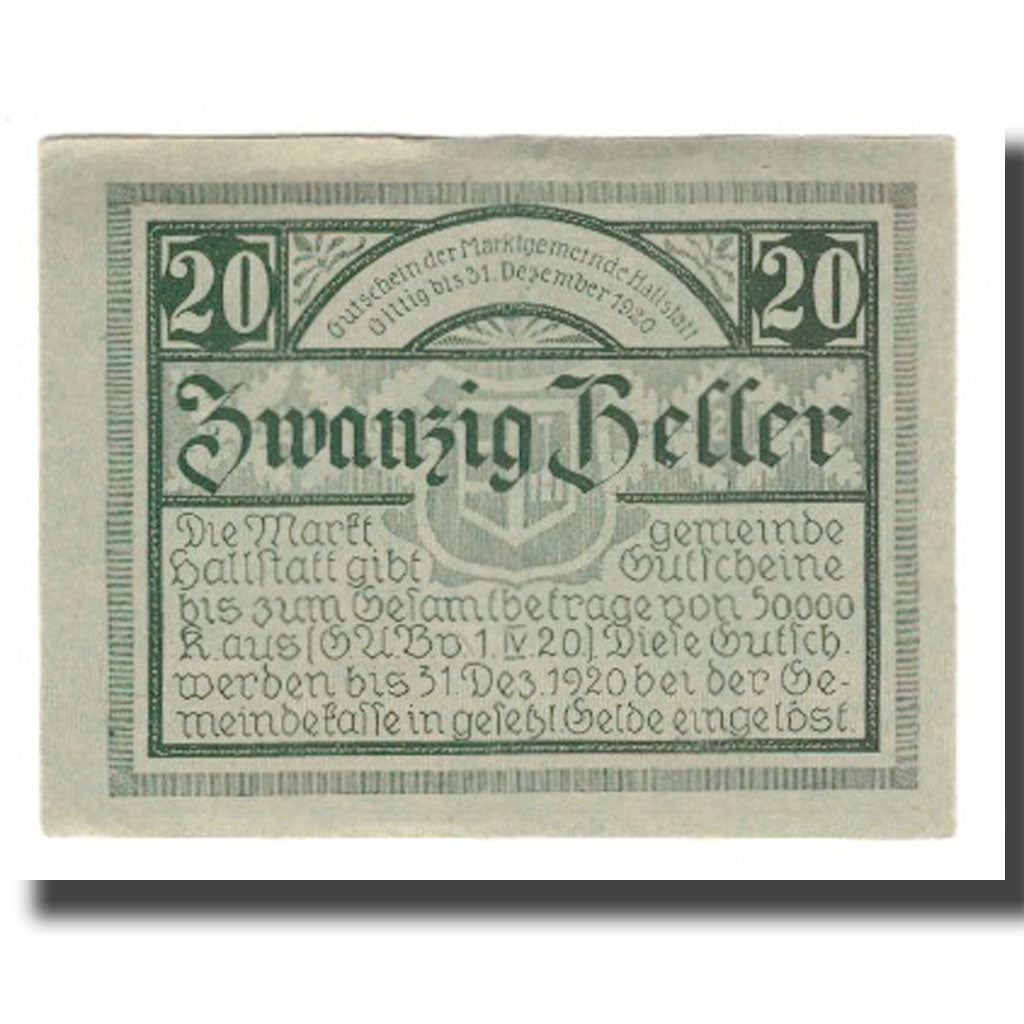 Banconote, Austria, Hallstatt O.Ö. Marktgemeinde, 20 Heller, Texte 2, 1920