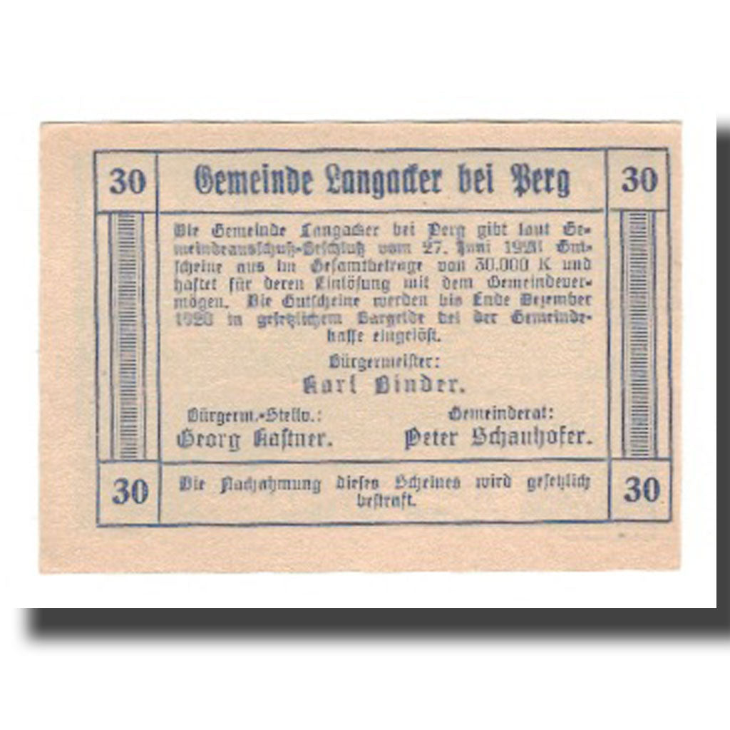 Geldschein, Österreich, Langacker bei Perg O.Ö. Gemeinde, 30 Heller, Texte 4