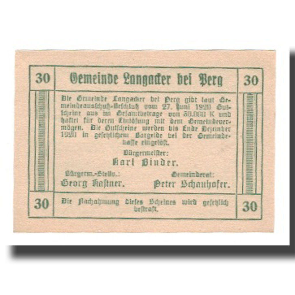 Geldschein, Österreich, Langacker bei Perg O.Ö. Gemeinde, 30 Heller, Texte 7