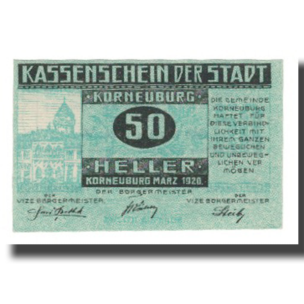 Geldschein, Österreich, Korneuburg N.Ö. Stadt, 50 Heller, Texte 2, 1920