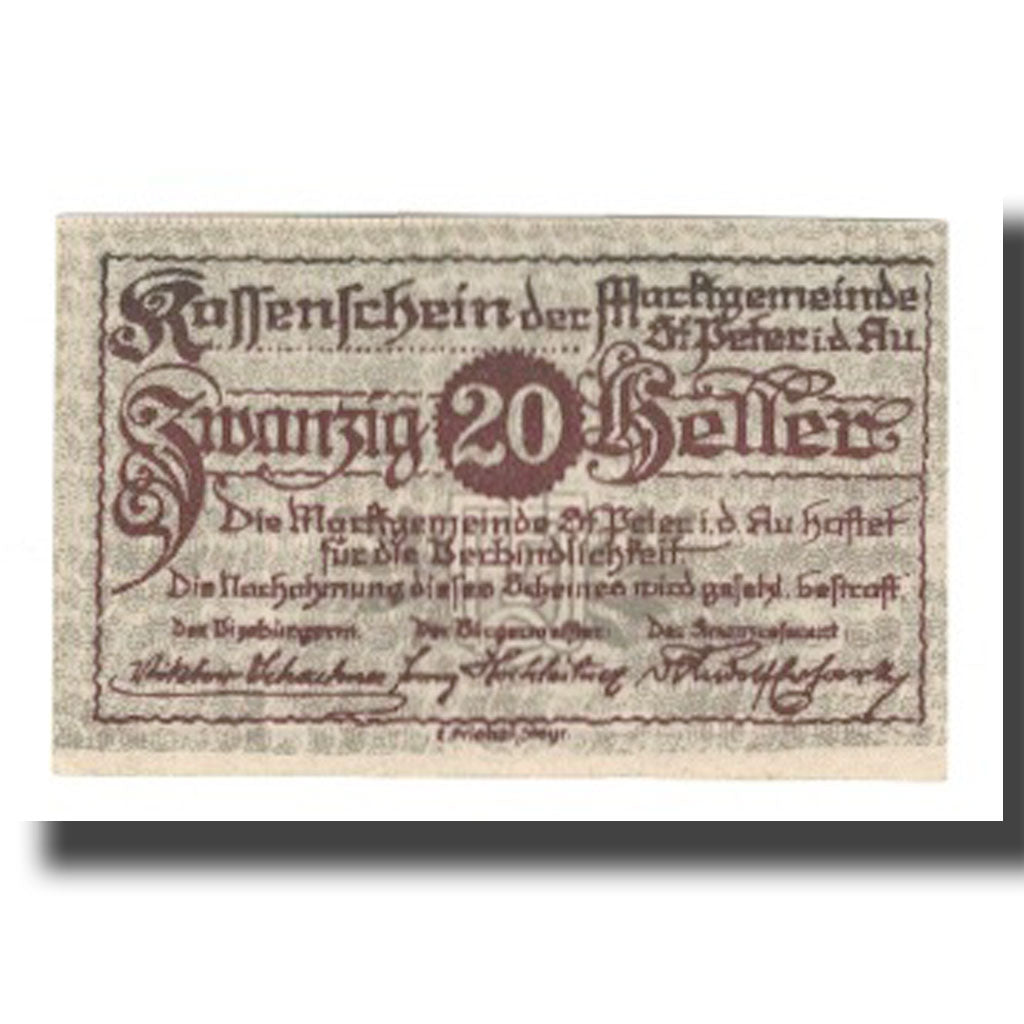 Geldschein, Österreich, St. Peter in der Au N.Ö. Marktgemeinde, 20 Heller