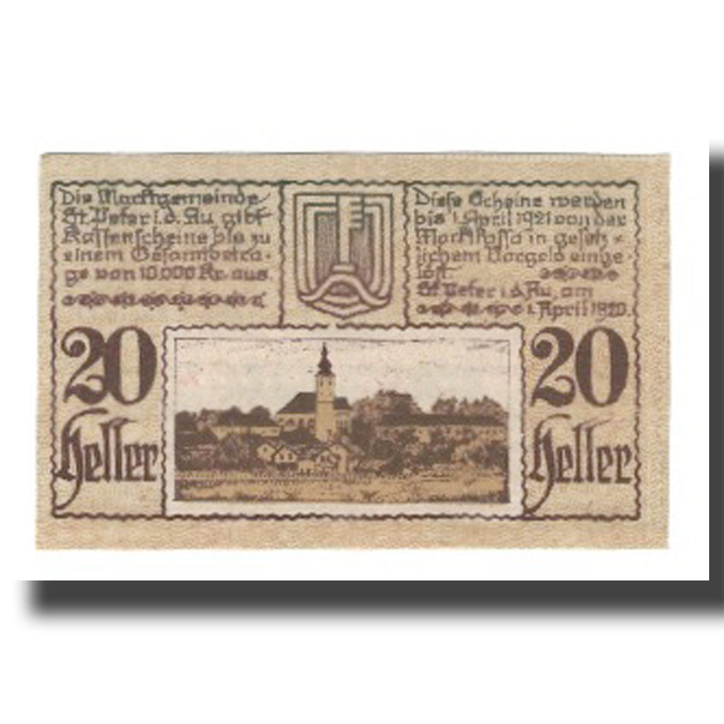 Geldschein, Österreich, St. Peter in der Au N.Ö. Marktgemeinde, 20 Heller