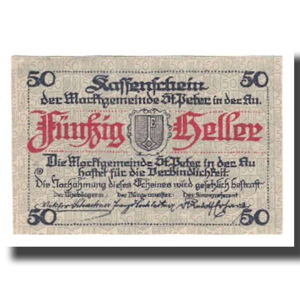 Banknote, Austria, St. Peter in der Au N.Ö. Marktgemeinde, 50 Heller, paysage