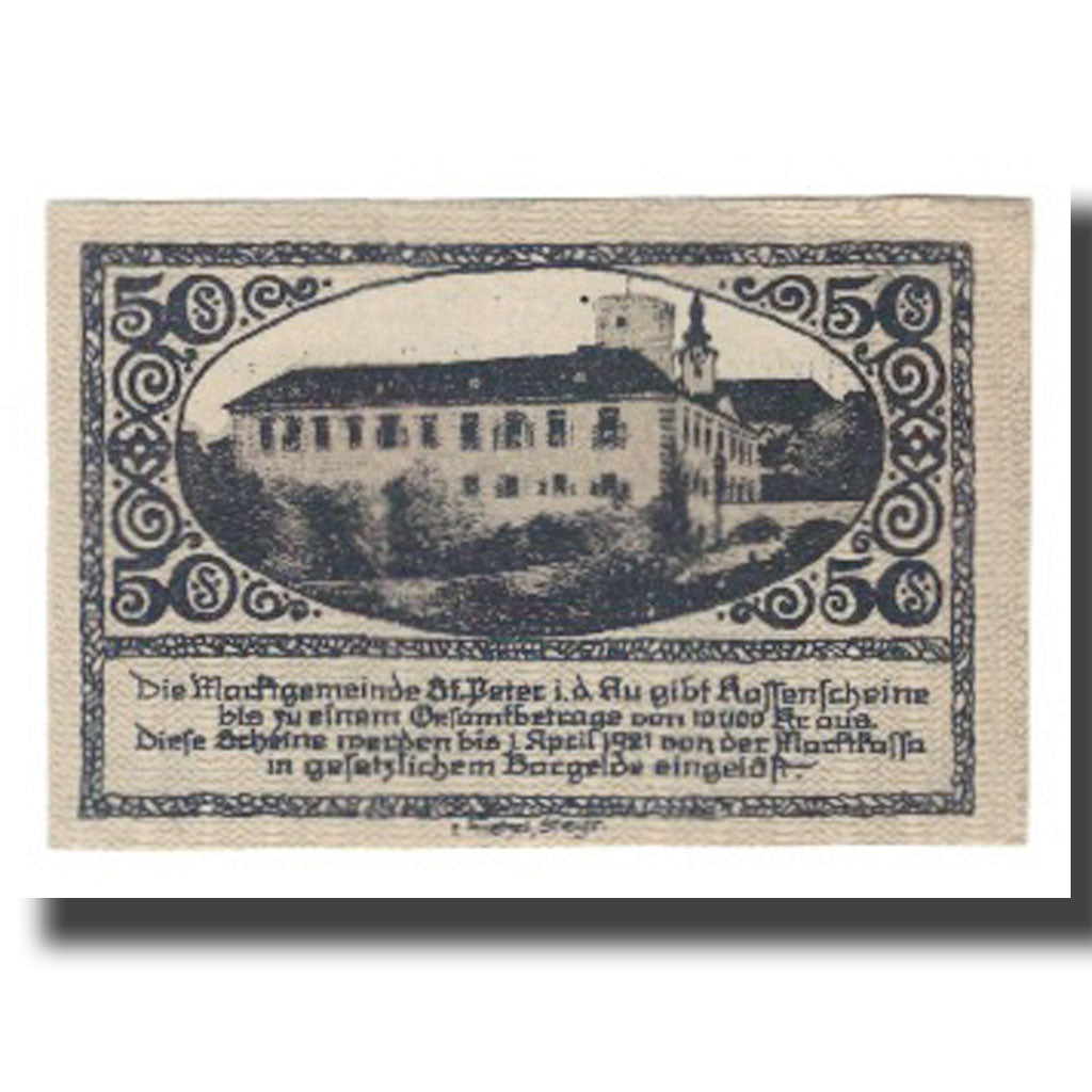 Banknote, Austria, St. Peter in der Au N.Ö. Marktgemeinde, 50 Heller, paysage