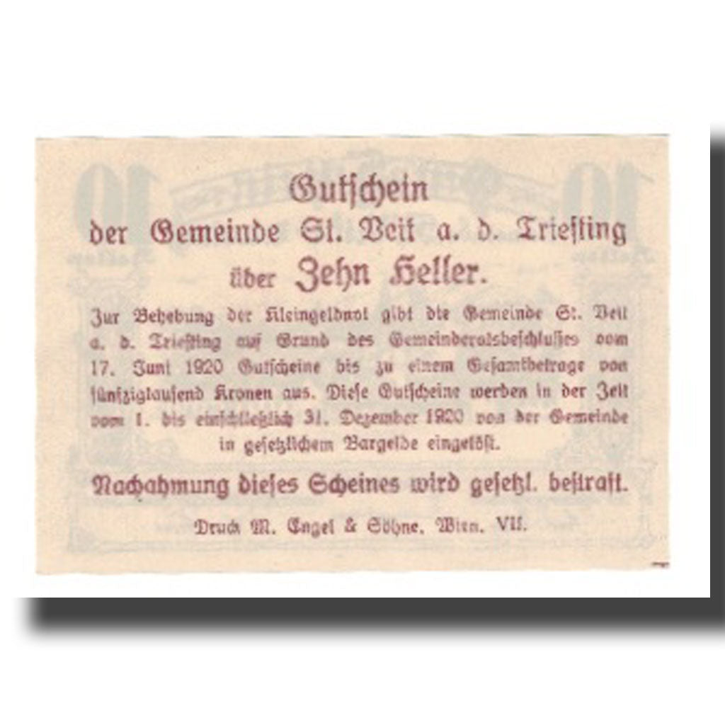 Geldschein, Österreich, St. Veit an der Triesting N.Ö. Gemeinde, 10 Heller
