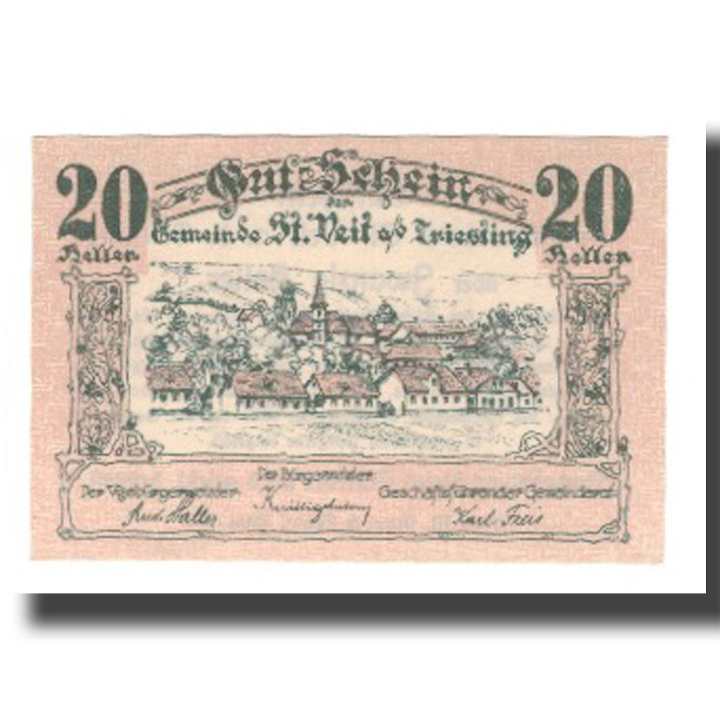 Banknot, Austria, St. Veit an der Triesting N.Ö. Gemeinde, 20 Heller, texte 1