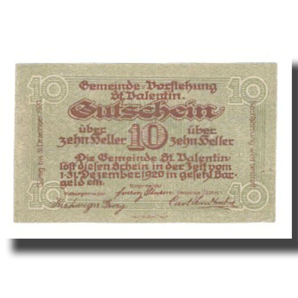 Banknote, Austria, St. Valentin N.Ö. Gemeinde, 10 Heller, Batiment, 1920