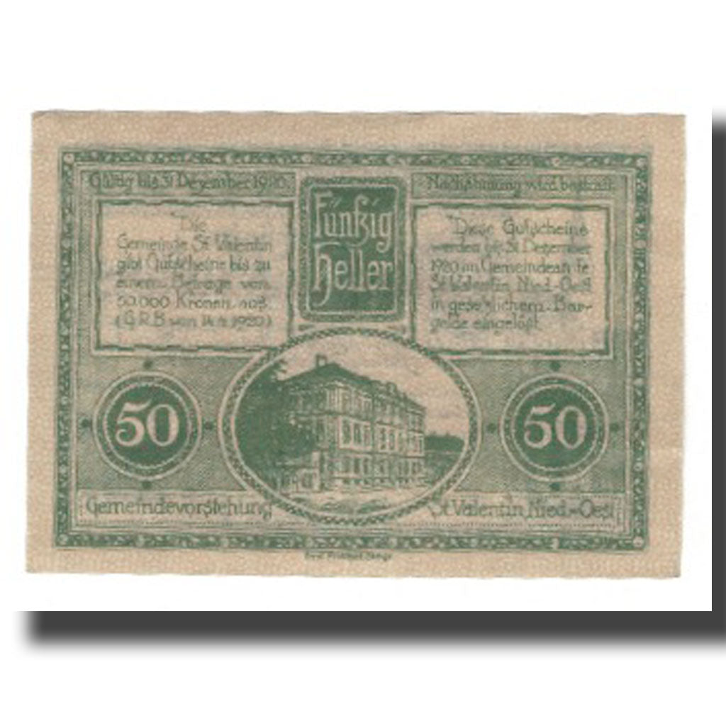 Geldschein, Österreich, St. Valentin N.Ö. Gemeinde, 50 Heller, batiment 2