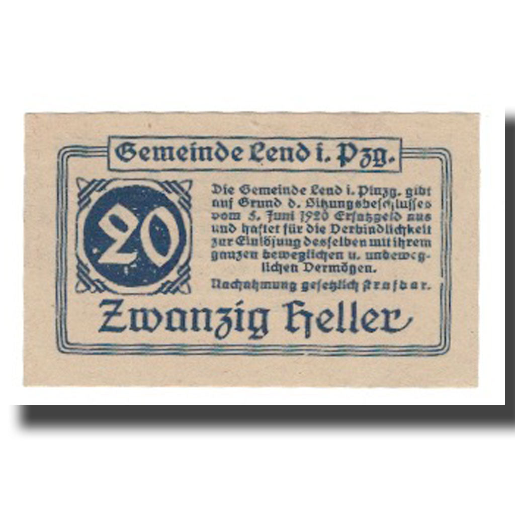 Geldschein, Österreich, Lend Sbg. Gemeinde, 20 Heller, Texte, 1920, VZ, Mehl:FS