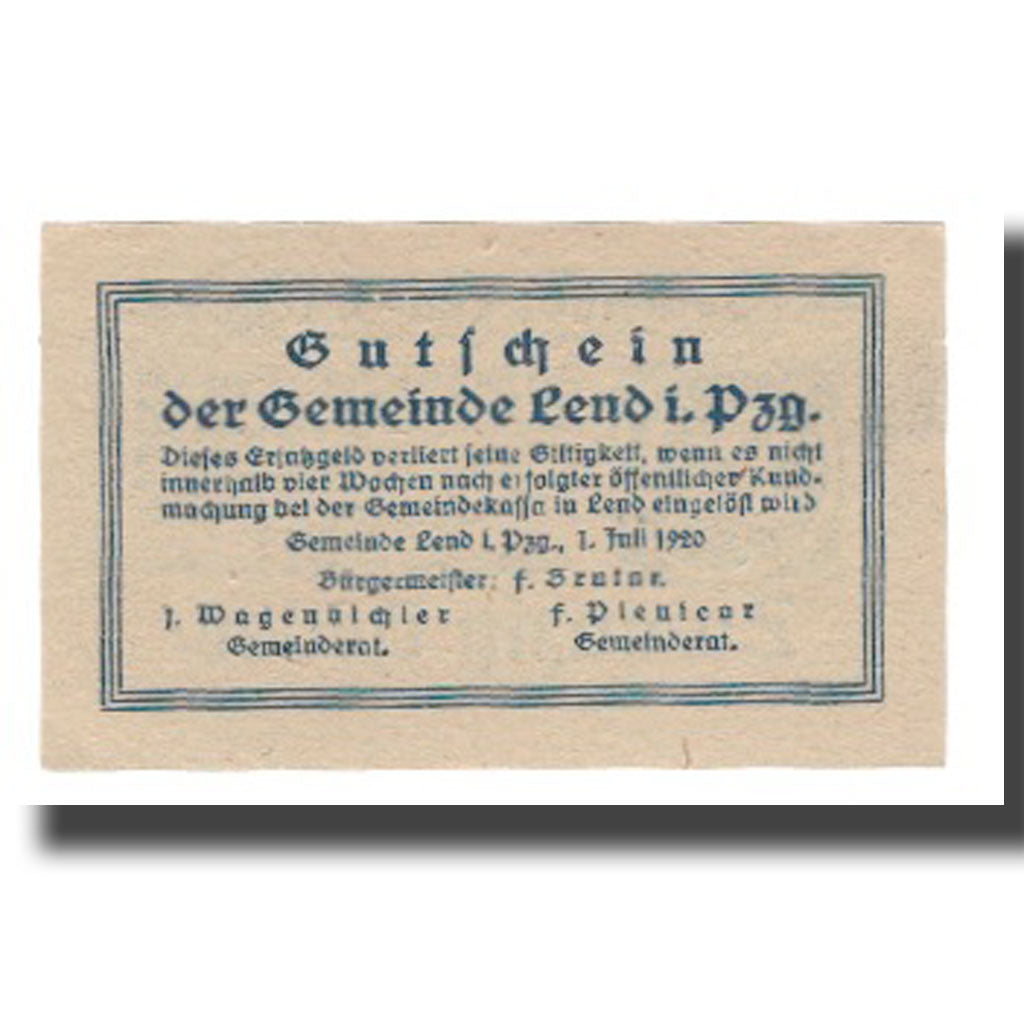 Geldschein, Österreich, Lend Sbg. Gemeinde, 20 Heller, Texte, 1920, VZ, Mehl:FS
