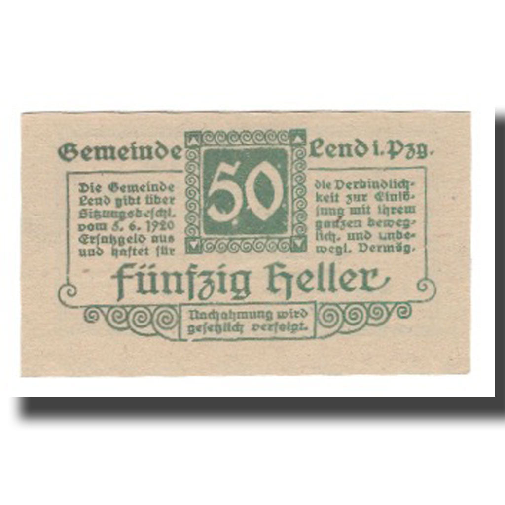 Geldschein, Österreich, Lend Sbg. Gemeinde, 50 Heller, texte 1, 1920, VZ