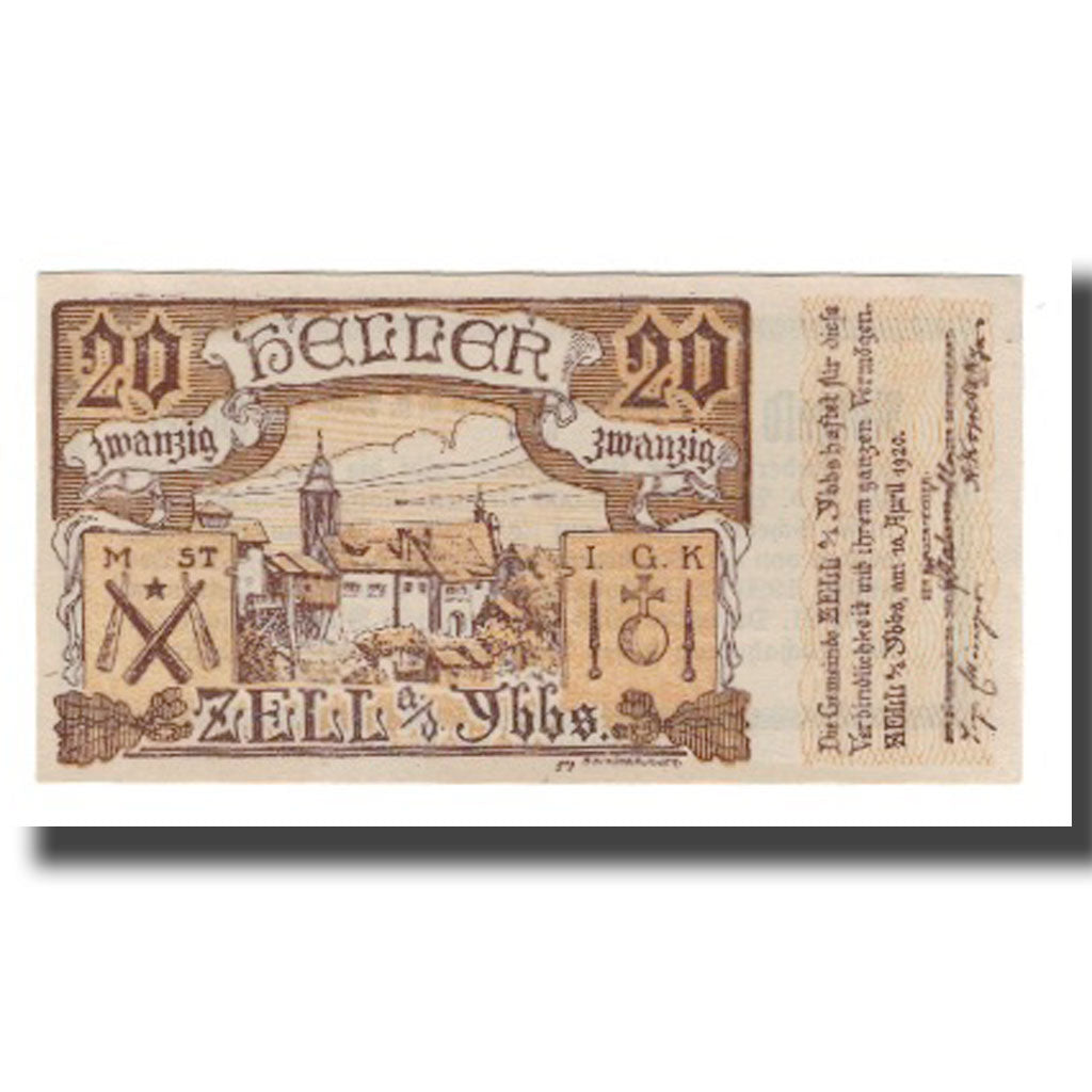 Banknot, Austria, Zell An Der Ybbs N.Ö. Marktgemeinde, 20 Heller, texte 1