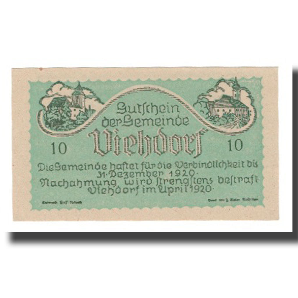 Banknote, Austria, Viehdorf N.Ö. Gemeinde, 10 Heller, vache, 1920, 1920-12-31