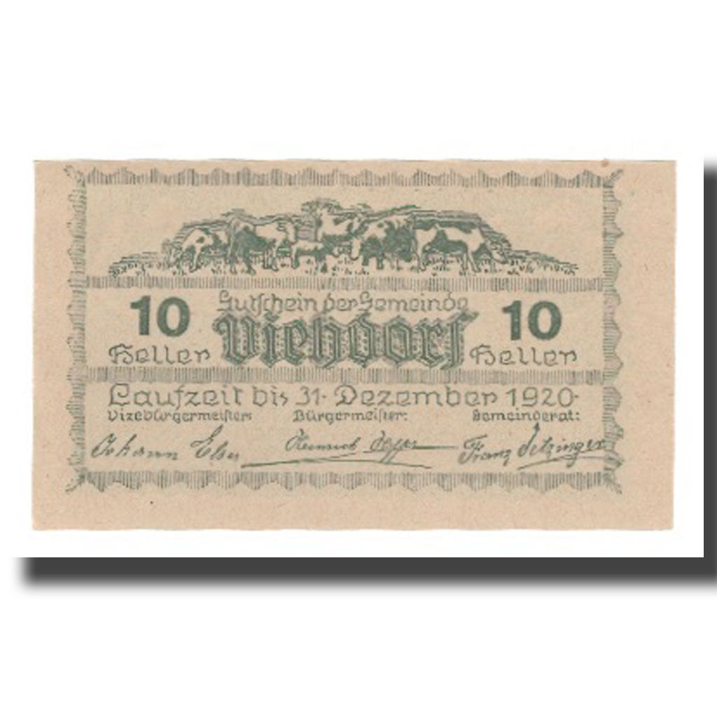 Banknote, Austria, Viehdorf N.Ö. Gemeinde, 10 Heller, vache, 1920, 1920-12-31