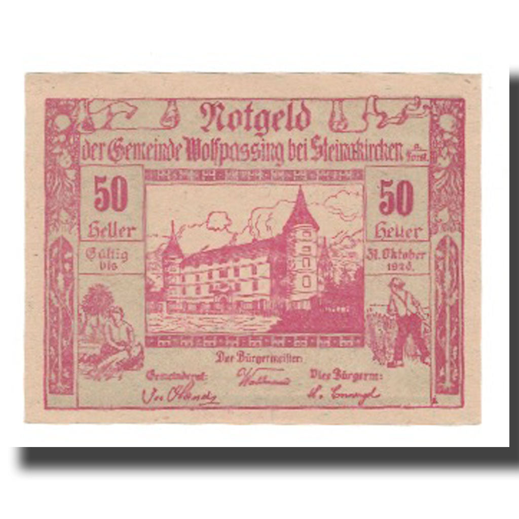 Banknote, Austria, Wolfpassing bei Steinakirchen am Forst N.Ö. Gemeinde, 50