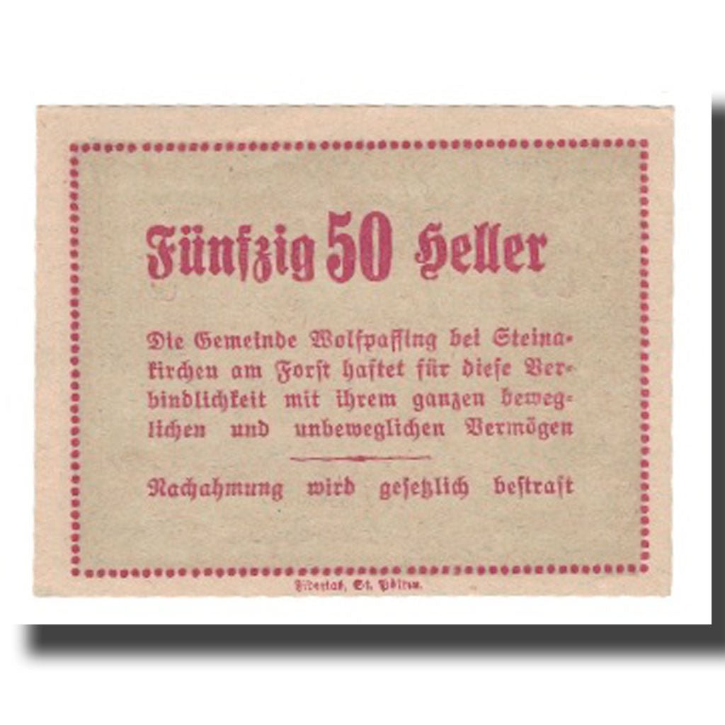 Banknote, Austria, Wolfpassing bei Steinakirchen am Forst N.Ö. Gemeinde, 50