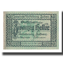 Banknote, Austria, Suben O.Ö. Gemeinde Vorstehung, 20 Heller, paysage, 1920