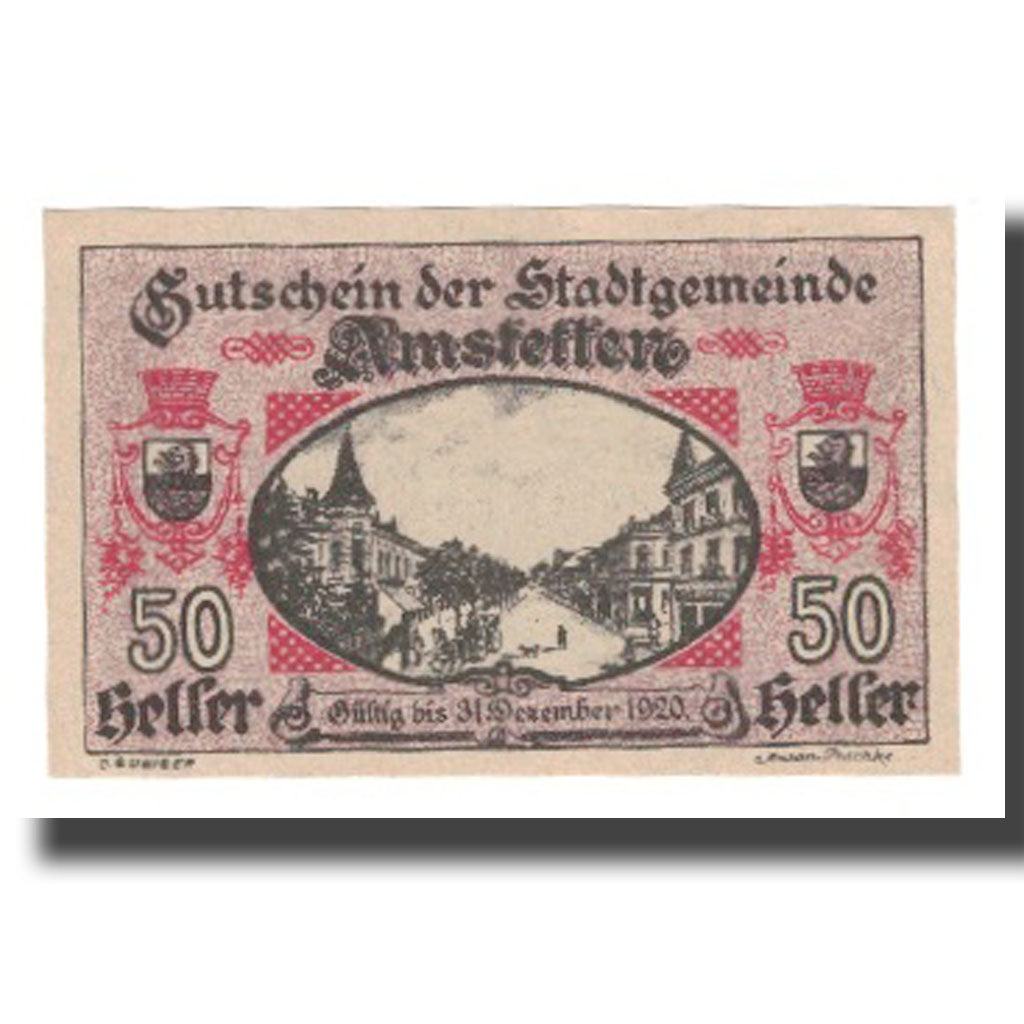 Geldschein, Österreich, Amstetten N.Ö. Stadtgemeinde, 50 Heller, texte 1