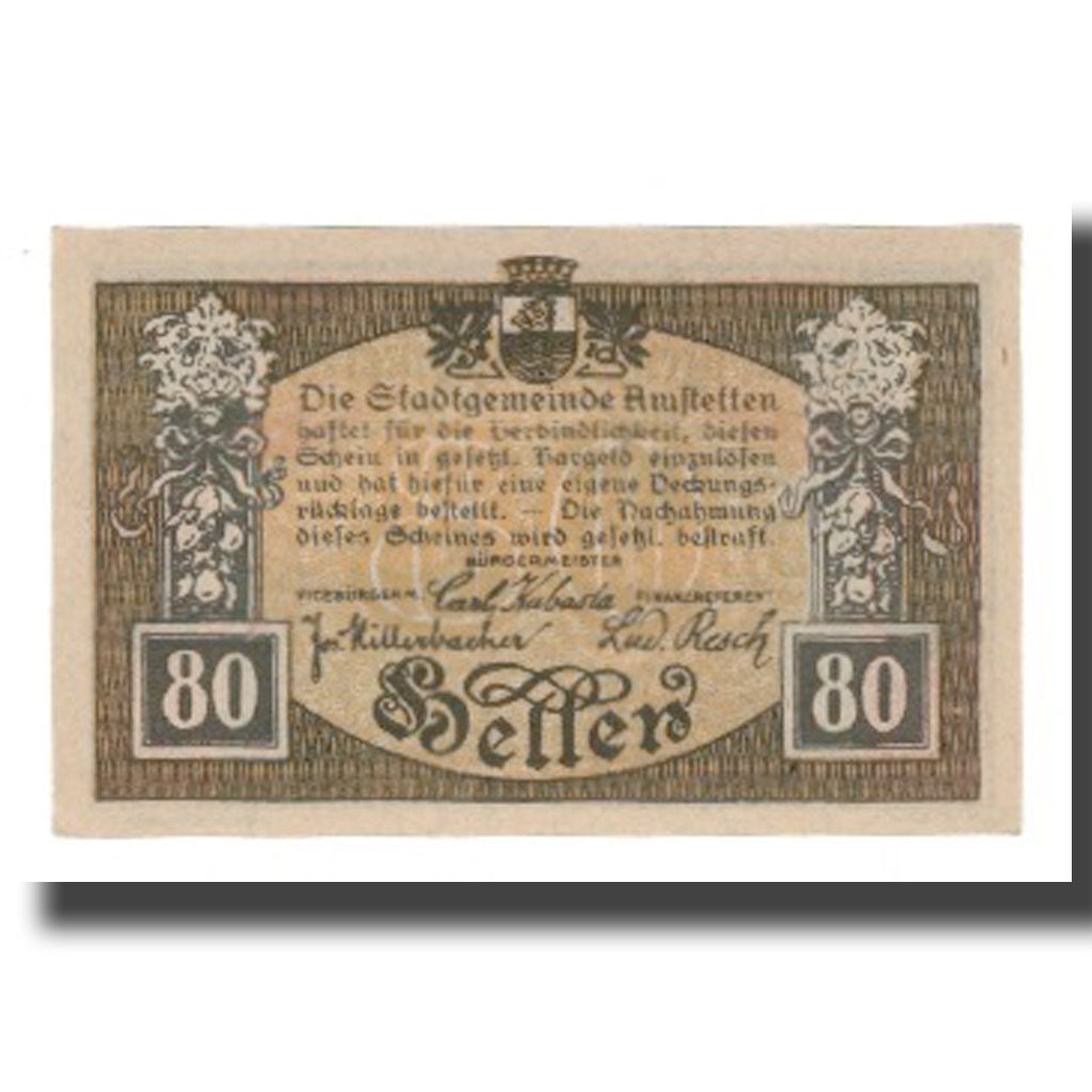 Geldschein, Österreich, Amstetten N.Ö. Stadtgemeinde, 80 Heller, Texte 2