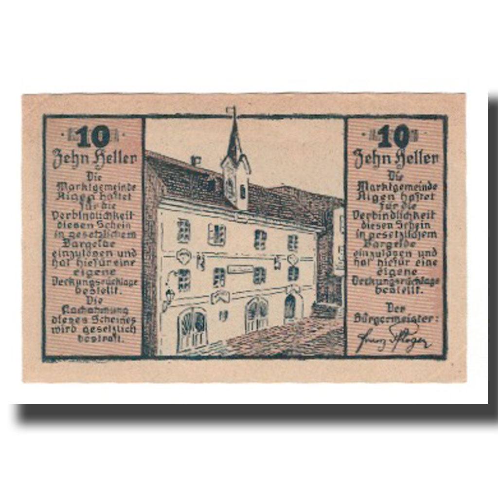 Banknot, Austria, Aigen O.Ö. Marktgemeinde, 10 Heller, Batiment, 1920