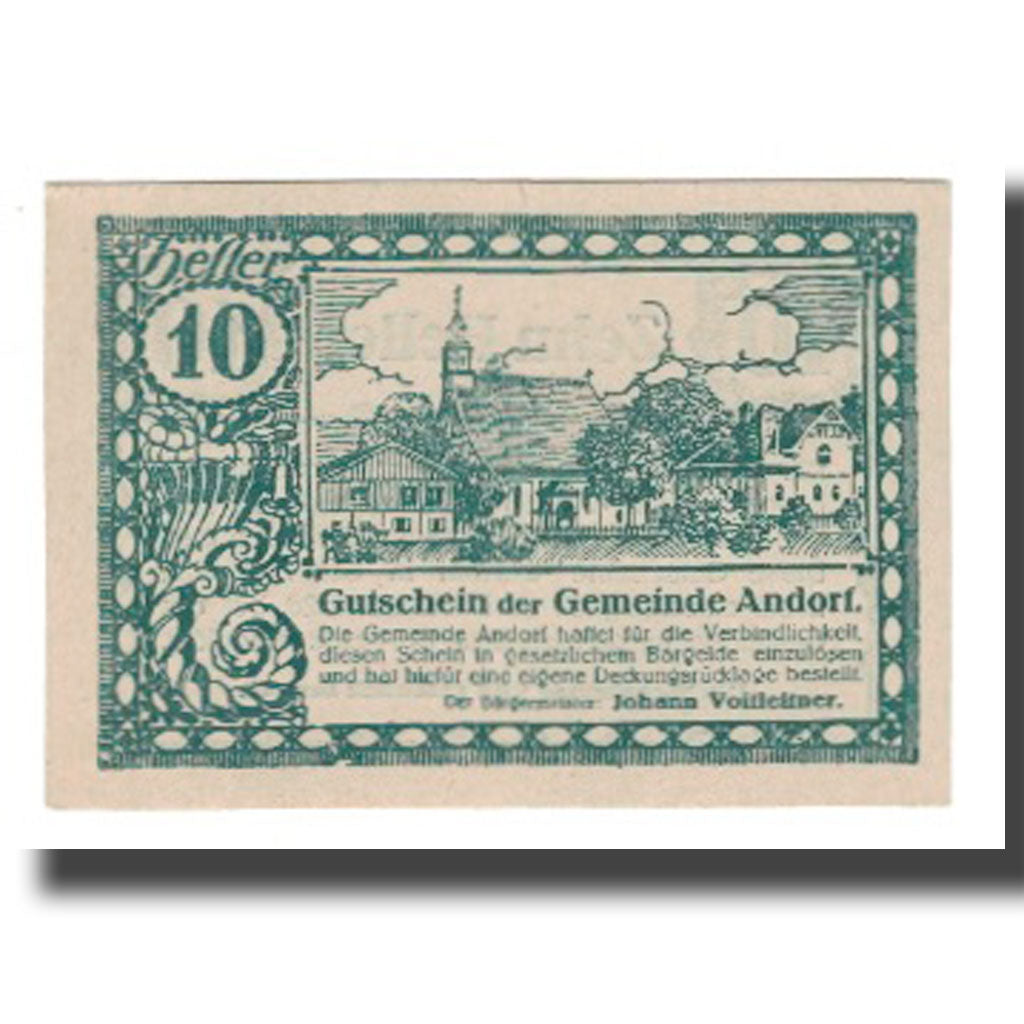 Banknote, Austria, Andorf O.Ö. Gemeinde, 10 Heller, Texte, 1920, 1920-12-31