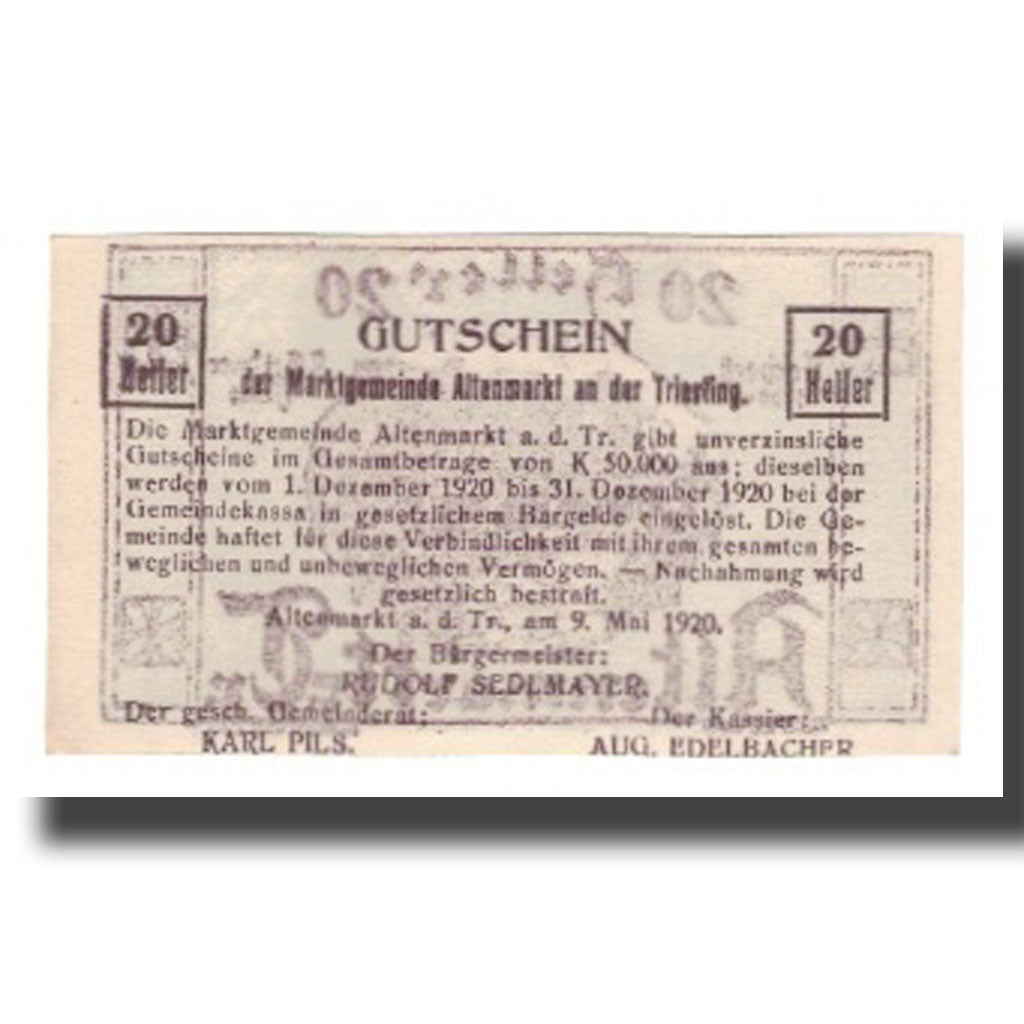 Geldschein, Österreich, Altenmarkt a.d. Triesting N.Ö. Markgemeinde, 20