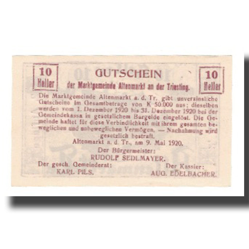 Geldschein, Österreich, Altenmarkt a.d. Triesting N.Ö. Markgemeinde, 10
