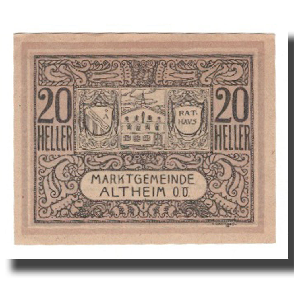 Geldschein, Österreich, Altheim O.Ö. Markgemeinde, 20 Heller, texte 1, 1920