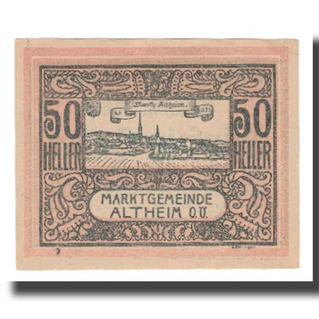 Geldschein, Österreich, Altheim O.Ö. Markgemeinde, 50 Heller, Texte 2, 1920