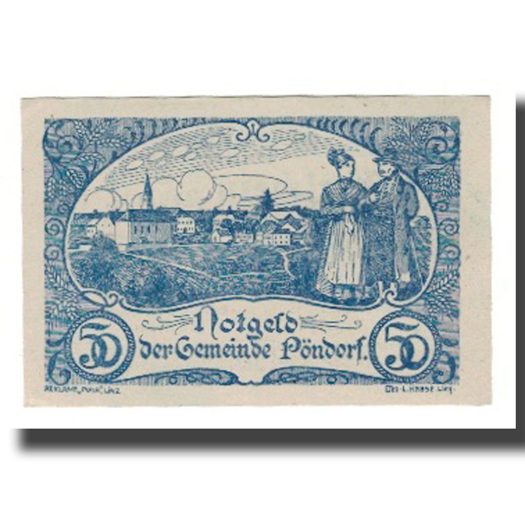 Geldschein, Österreich, Pöndorf O.Ö. Gemeinde, 50 Heller, texte 1, 1920, VZ