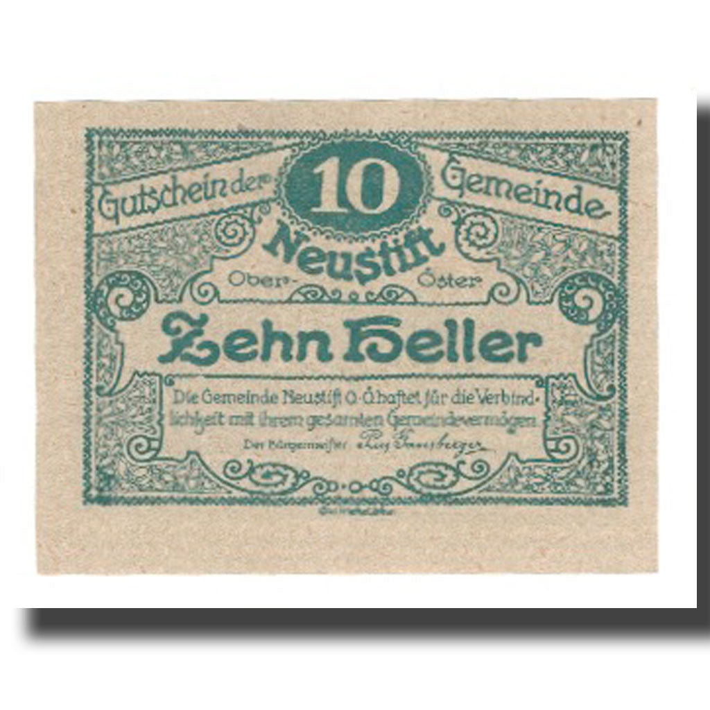 Billete, Austria, Neustift O.Ö. Gemeinde, 10 Heller, paysage, 1920, 1920-10-31