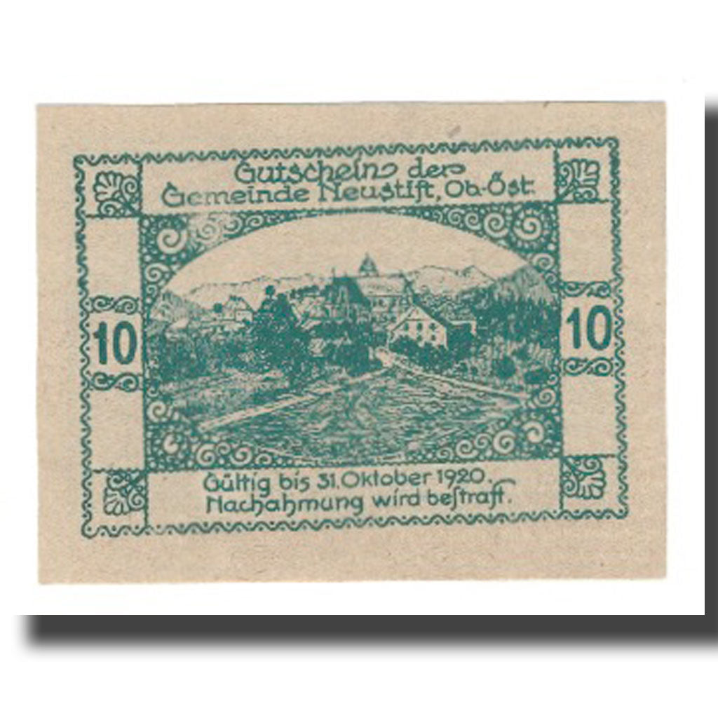 Billete, Austria, Neustift O.Ö. Gemeinde, 10 Heller, paysage, 1920, 1920-10-31