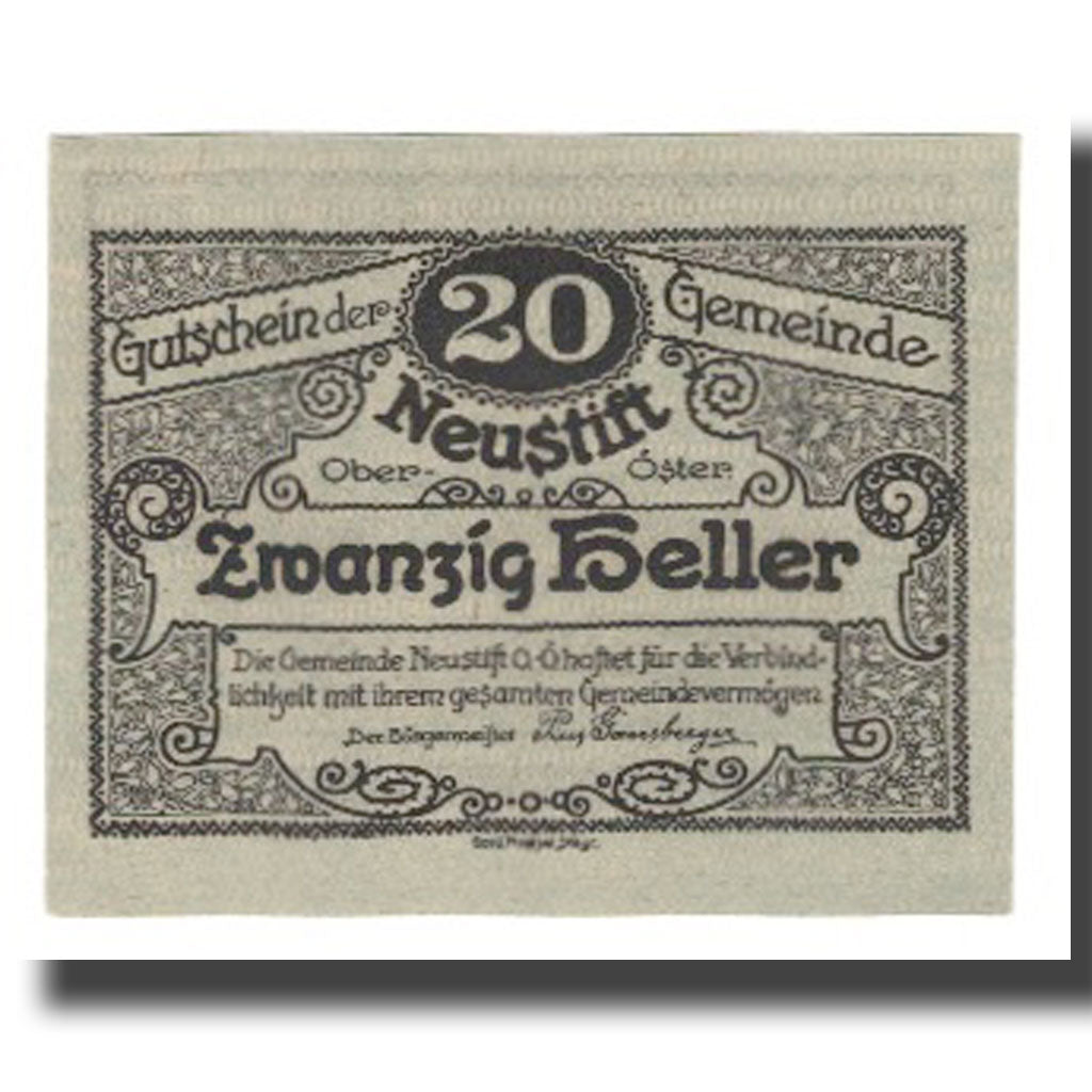 Banconote, Austria, Neustift O.Ö. Gemeinde, 20 Heller, paysage 1, 1920