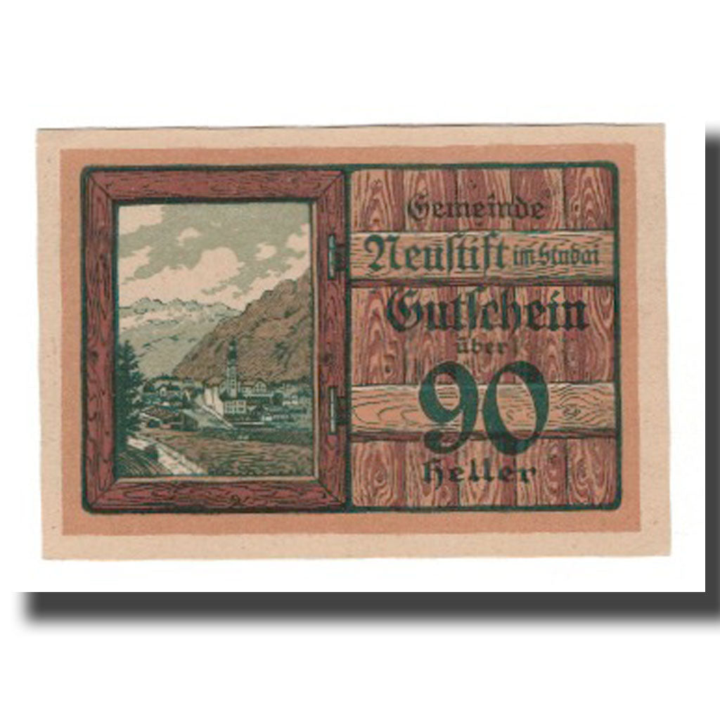 Nota, Áustria, Neustift im Stubaital Tirol Gemeinde, 90 Heller, Texte 2, 1920