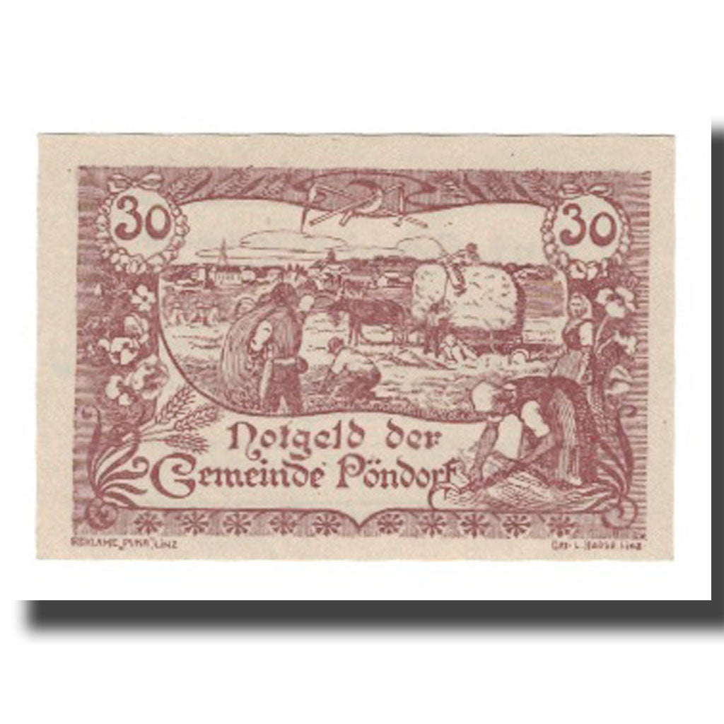Banknot, Austria, Pöndorf O.Ö. Gemeinde, 30 Heller, texte 1, 1920, Undated