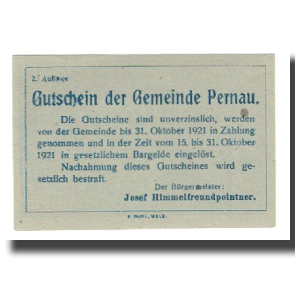 Geldschein, Österreich, Pernau O.Ö. Gemeinde, 20 Heller, texte 1, 1920