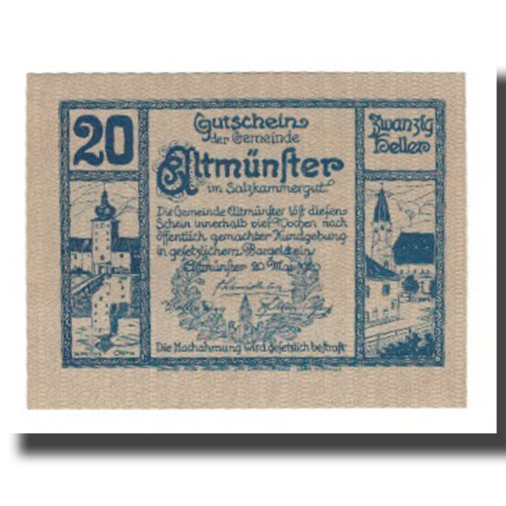 Banknote, Austria, Altmünster O.Ö. Gemeinde, 20 Heller, paysage, 1920