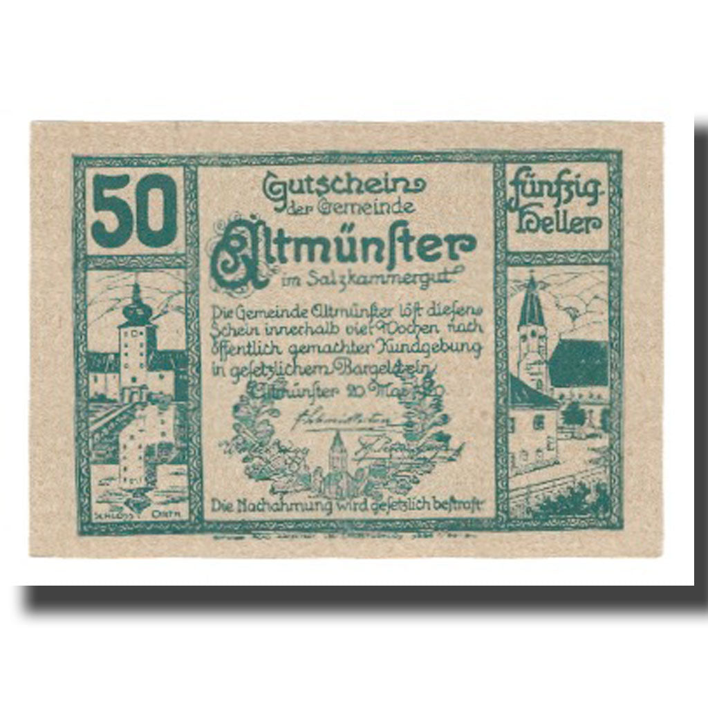 Banknote, Austria, Altmünster O.Ö. Gemeinde, 50 Heller, paysage 1, 1920