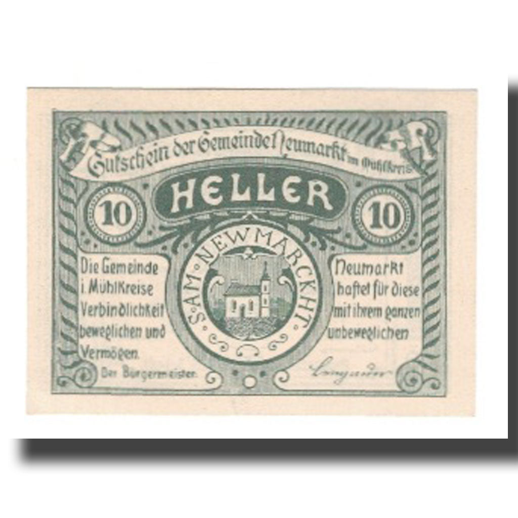Banknote, Austria, Neumarkt im Mühlkreis O.Ö. Gemeinde, 10 Heller, Texte