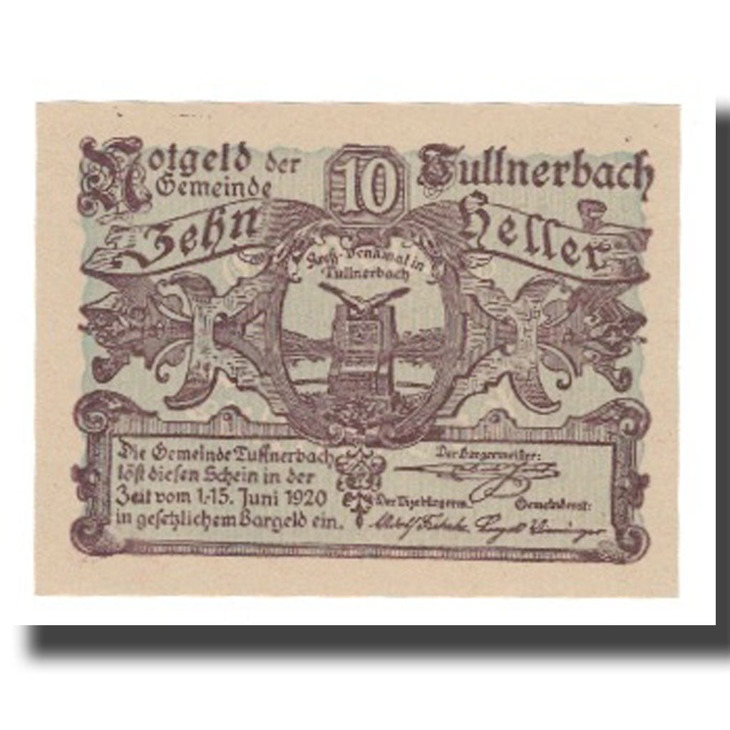 Banconote, Austria, Tullnerbach N.Ö. Gemeinde, 10 Heller, N.D, 1920