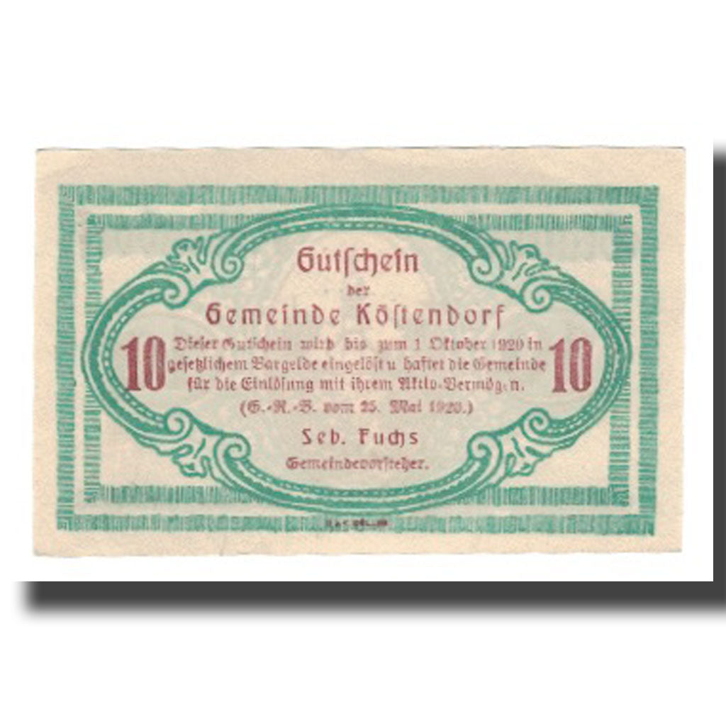 Geldschein, Österreich, Köstendorf Sbg. Gemeinde, 10 Heller, Texte, 1920