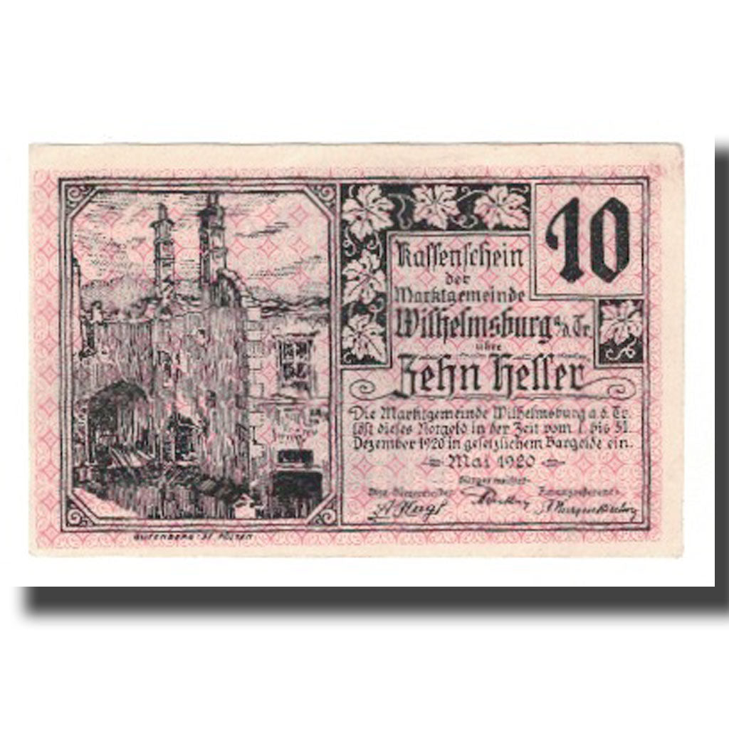 Banknote, Austria, Wilhelmsburg N.Ö. Marktgemeinde, 10 Heller, Blason, 1920