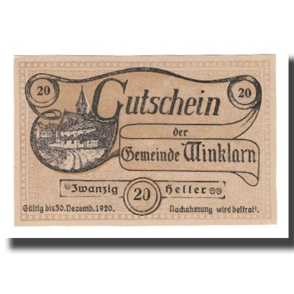 Geldschein, Österreich, Winklarn N.Ö. Gemeinde, 20 Heller, Texte, 1920